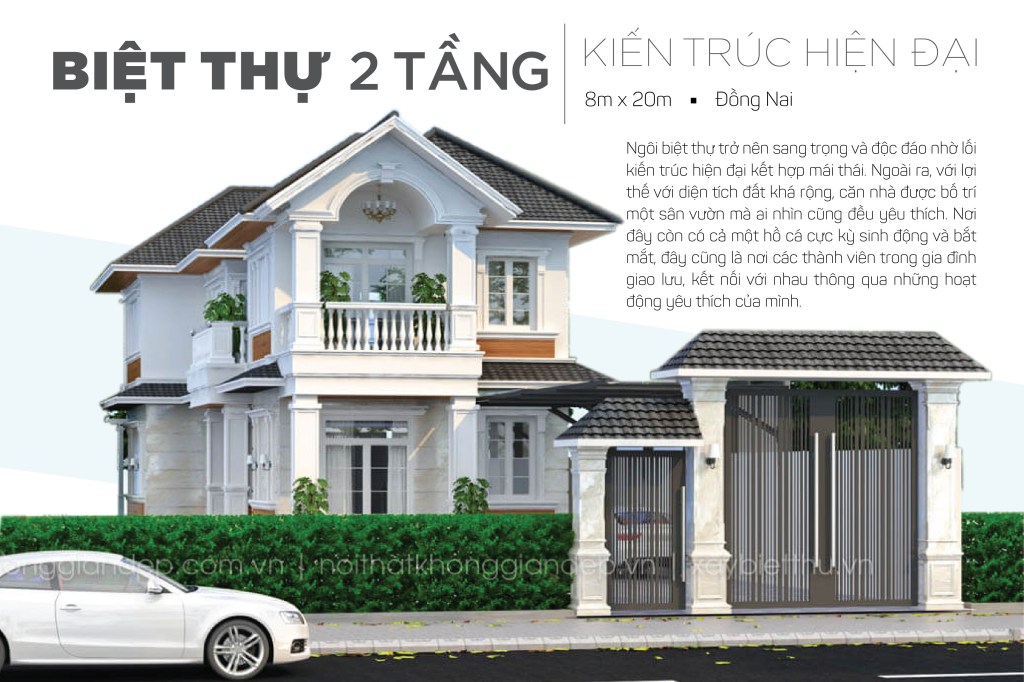 Biệt thự 2 tầng mái thái với kiến trúc hiện&nbsp;đại